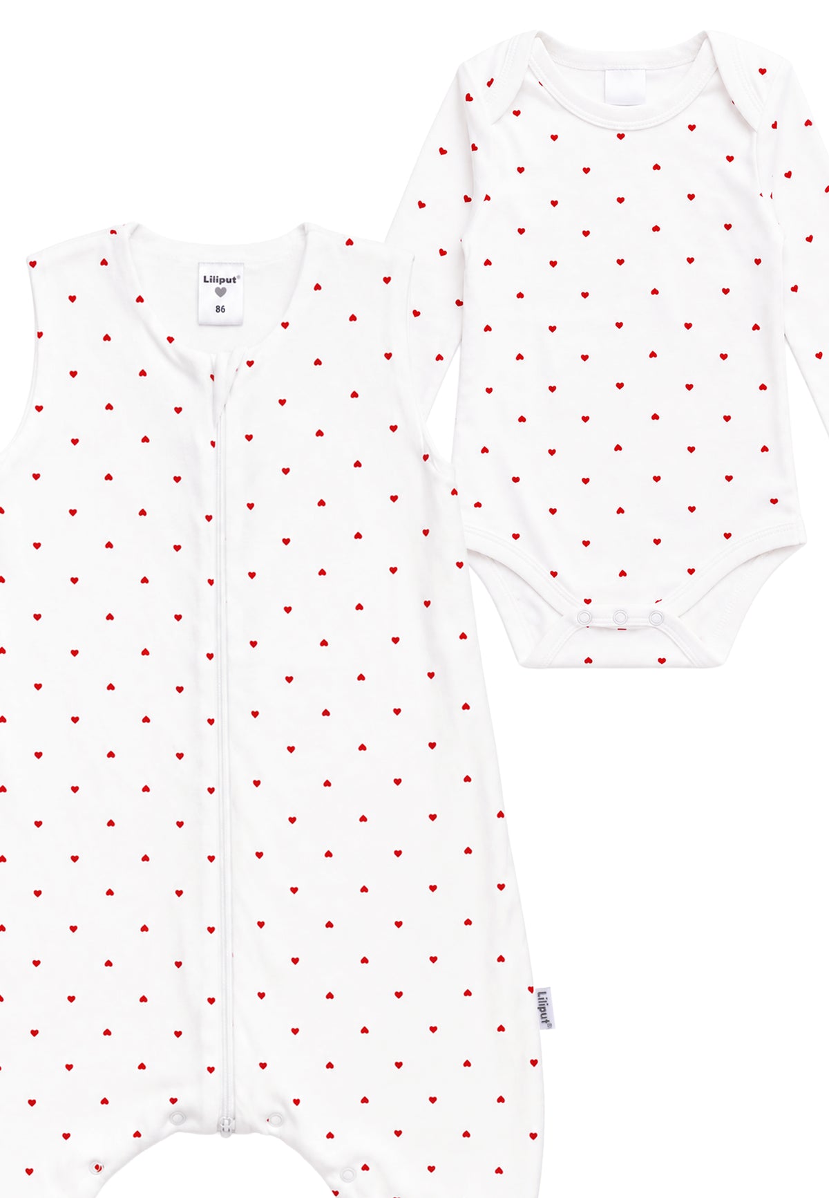 2-teiliges Baby-Schlafset mit Herzchenprint in Weiß & Rot