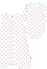 2-teiliges Baby-Schlafset mit Herzchenprint in Weiß & Rot