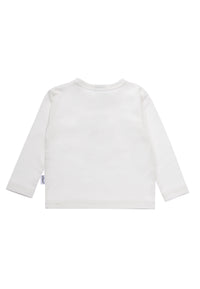Rückseite des weißen Langarmshirts.