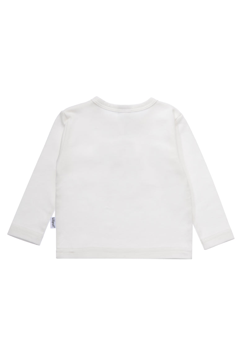 Rückseite des weißen Langarmshirts.