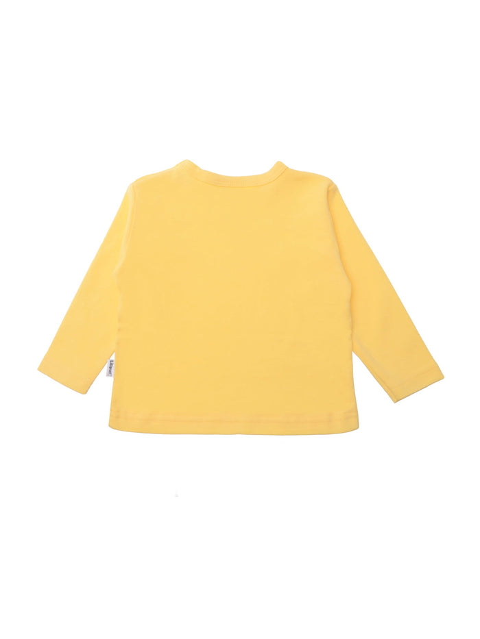 Rückseite gelbes Langarmshirt mit Rundhalsausschnitt