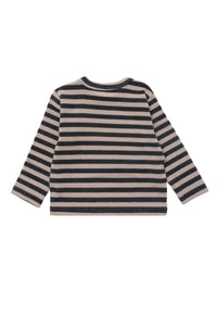 Langarmshirt in grau melange-beige-gestreift Rückseite