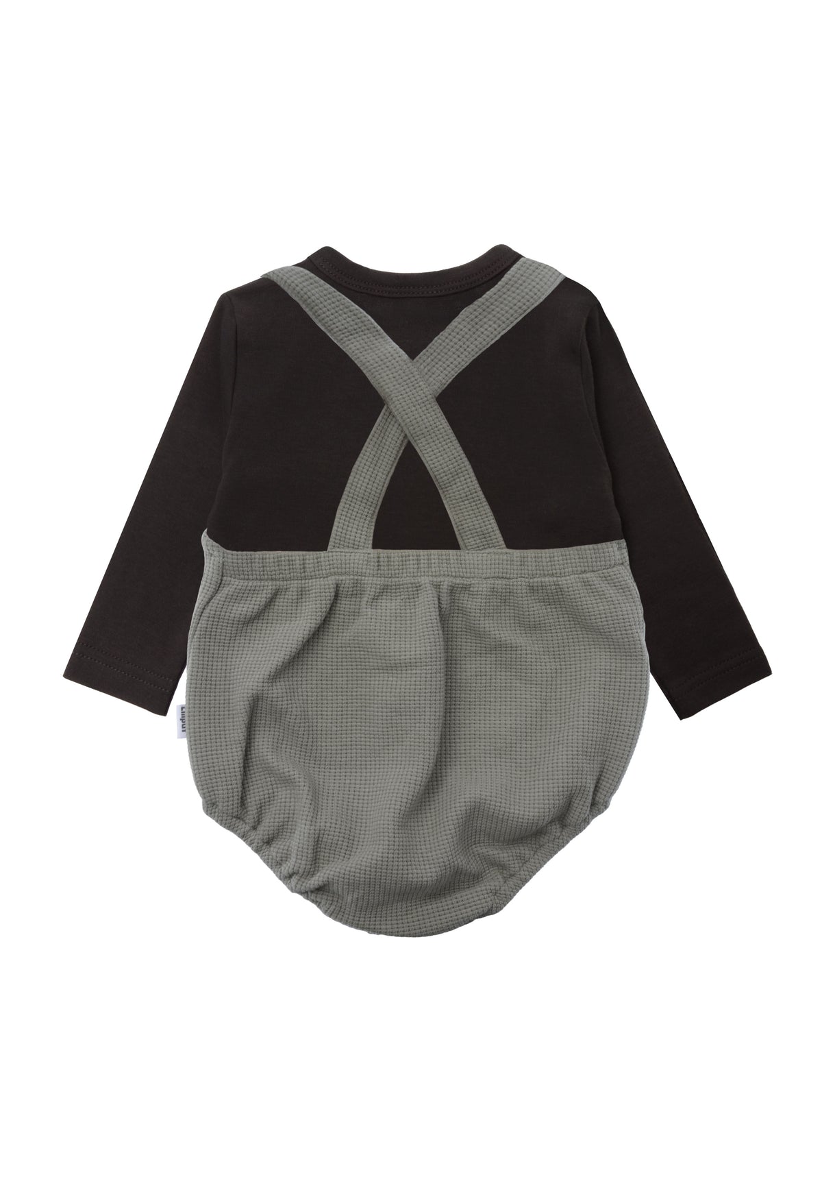 Hochwertiges 2tlg Set: Bequeme Olive Latzhose und Stylisches Langarmshirt in anthrazit- Rückansicht