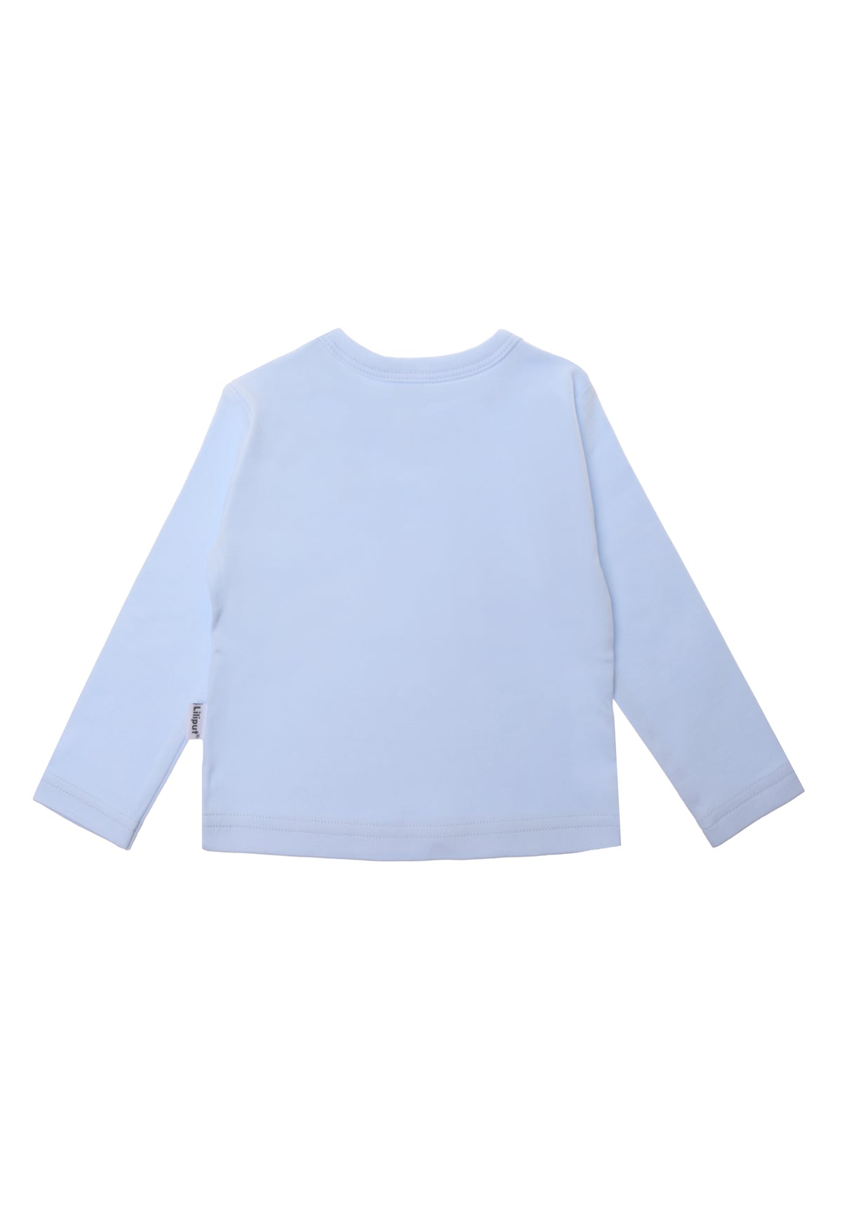 Rückseite des schlichten Langarmshirts in hellblau.