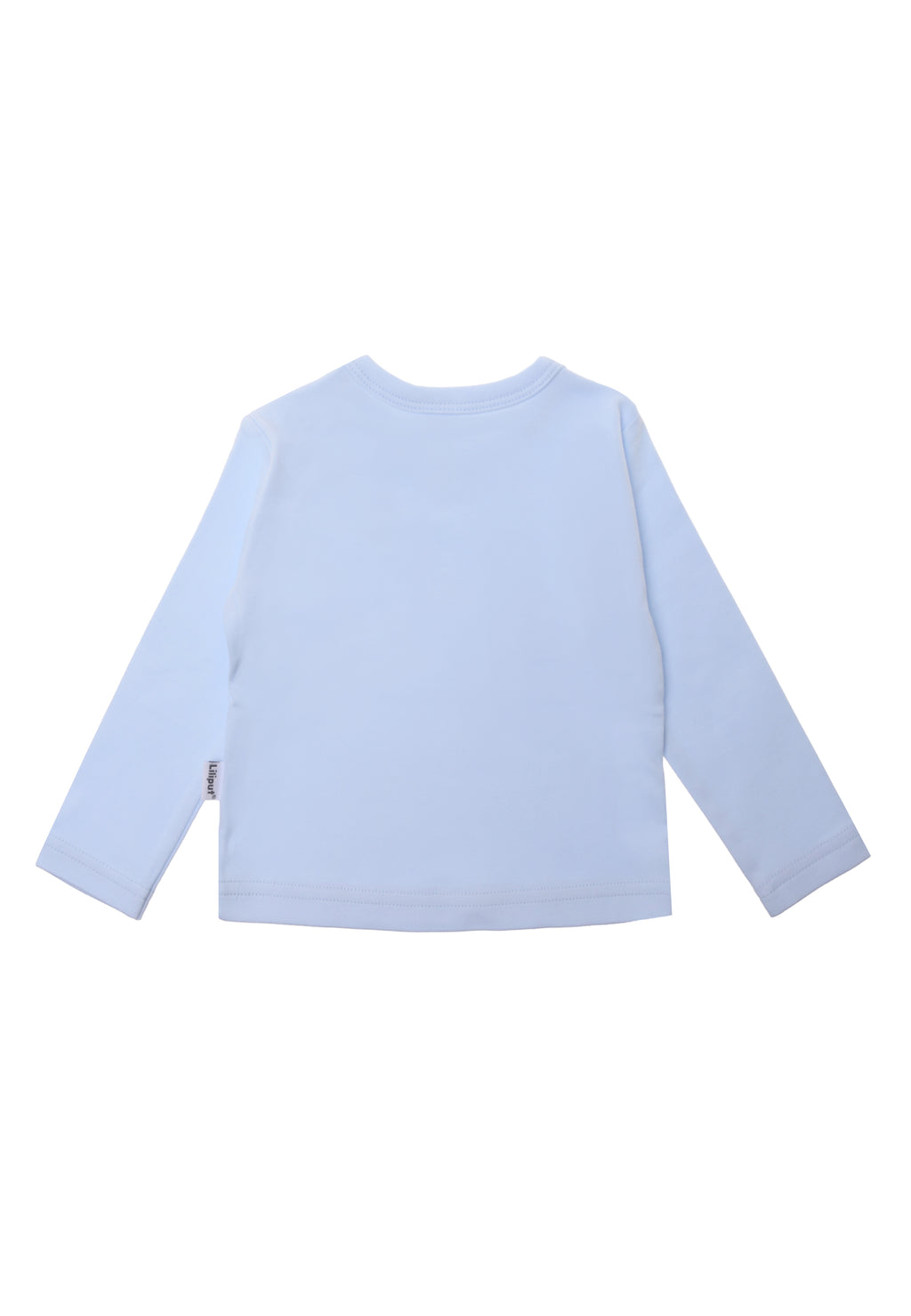 Kinder Langarmshirt in hellblau mit Croissant Aufdruck.