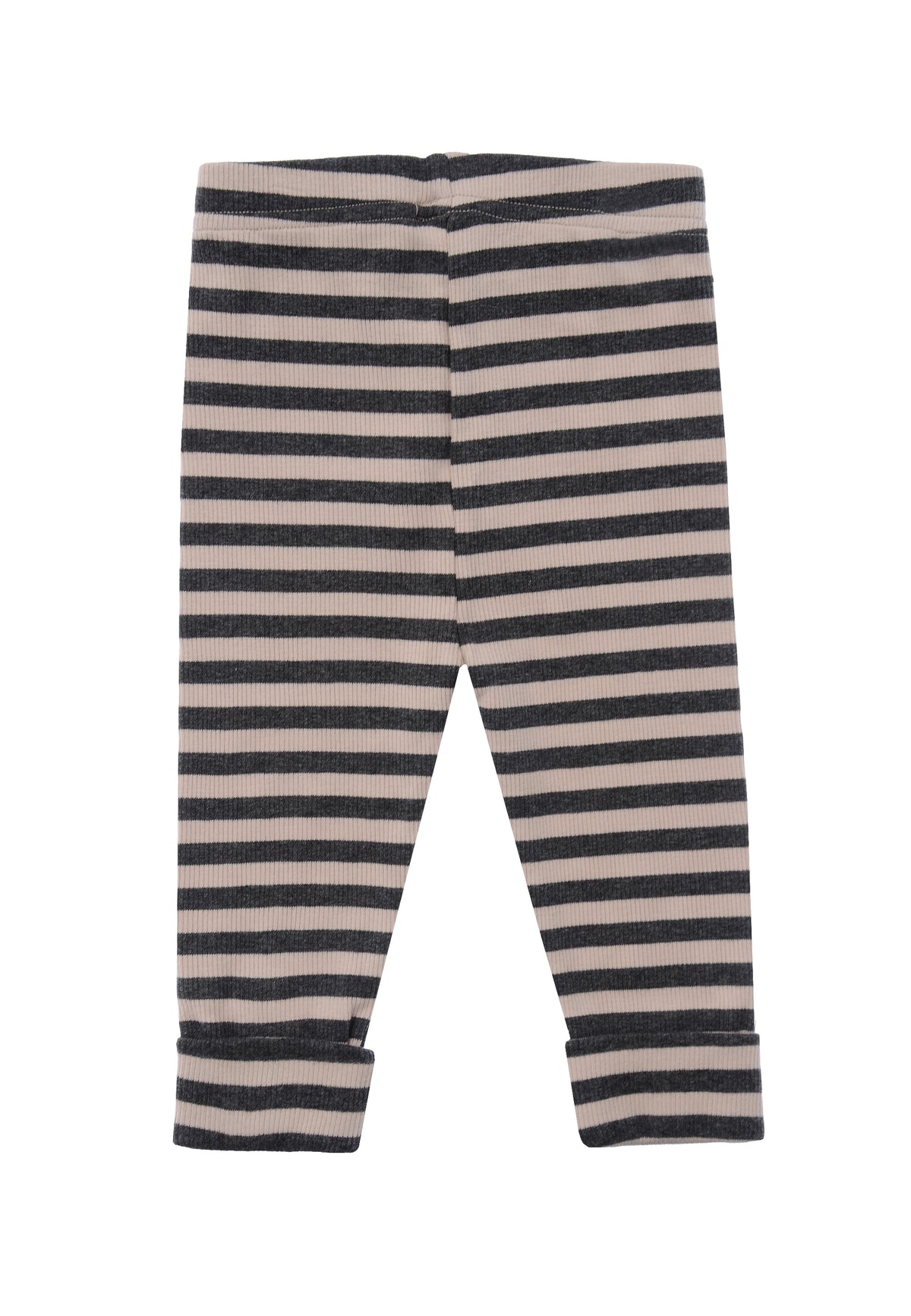 Rückseite der Babyleggings mit lässigem Streifen in beige grau.