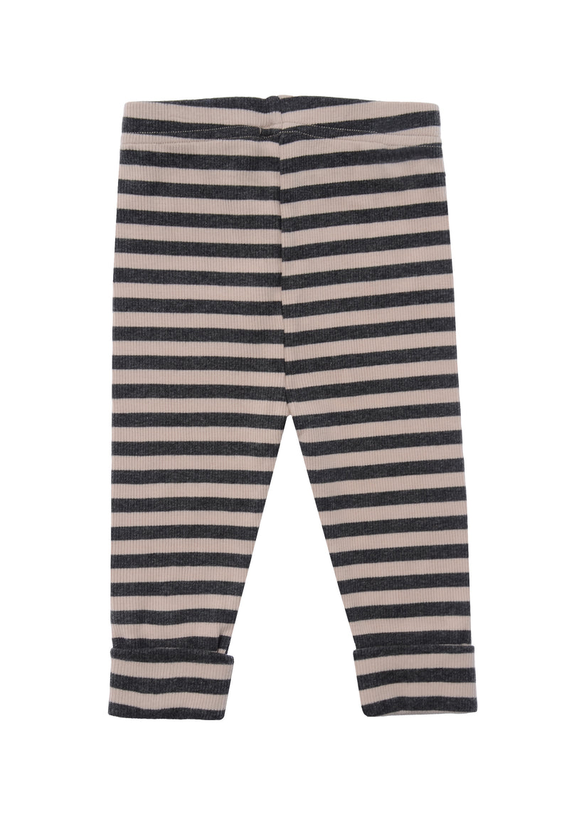 Rückseite der Babyleggings mit lässigem Streifen in beige grau.