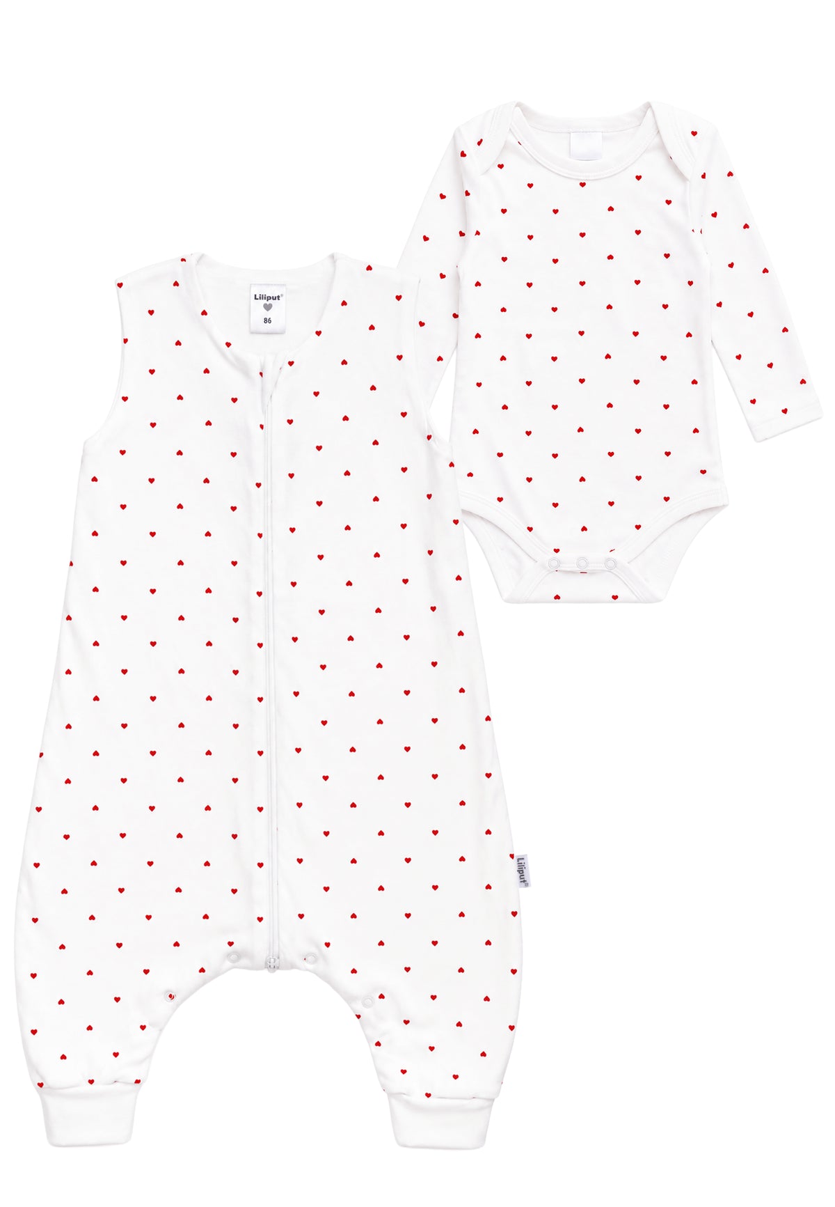 2-teiliges Baby-Schlafset mit Herzchenprint in Weiß & Rot