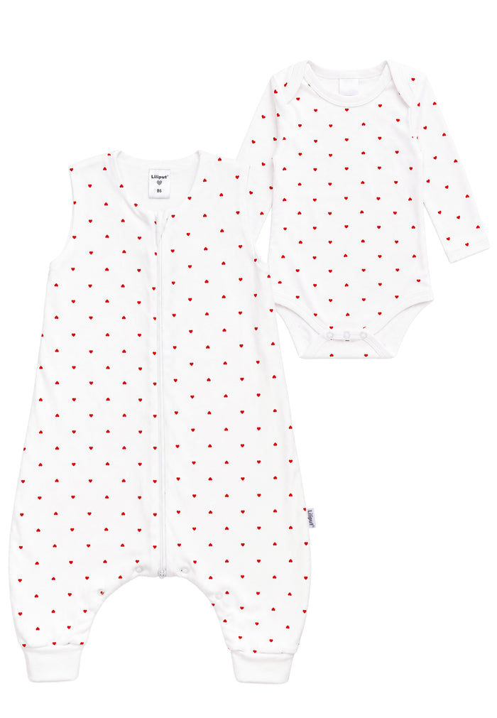 2-teiliges Baby-Schlafset mit Herzchenprint in Weiß & Rot