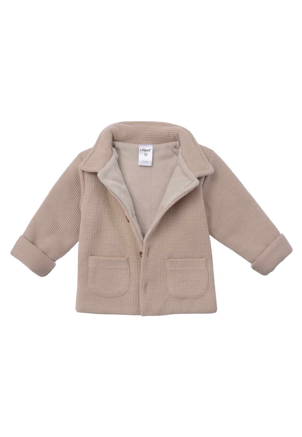 Jacke in geöffneter Ansicht. Futter aus 100% Baumwolle.