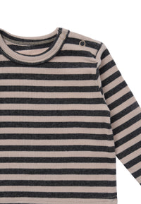 Langarmshirt in grau melange-beige-gestreift Detailfoto