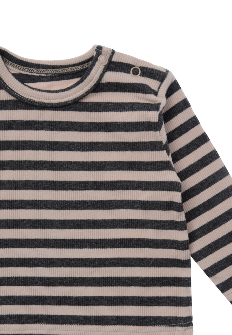 Langarmshirt in grau melange-beige-gestreift Detailfoto