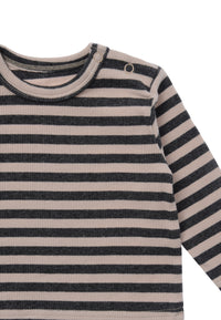 Langarmshirt in grau melange-beige-gestreift Detailfoto