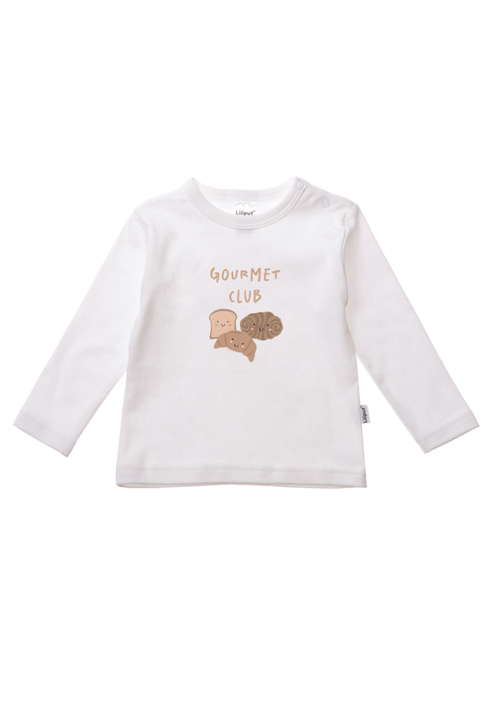 Weißes Langarmshirt mit Print "Gourmet Club".