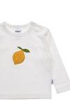 Detailansicht des Langarmshirts mit dem weichen Zitronen Patch.