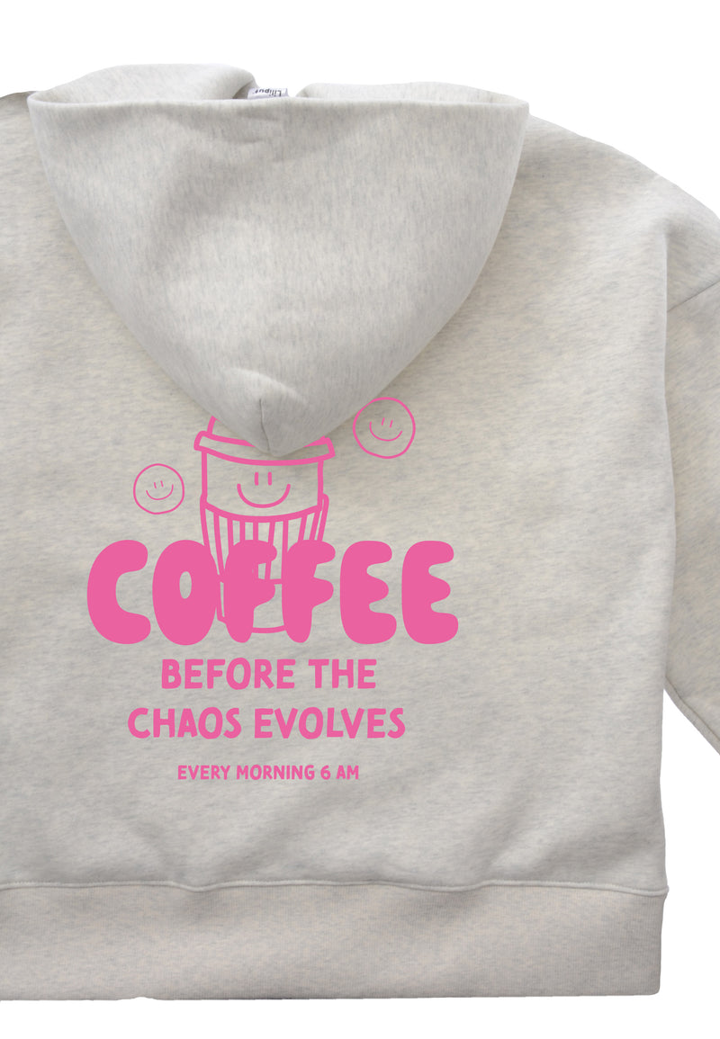 Erwachsenen Hoodie Coffee before Chaos pink