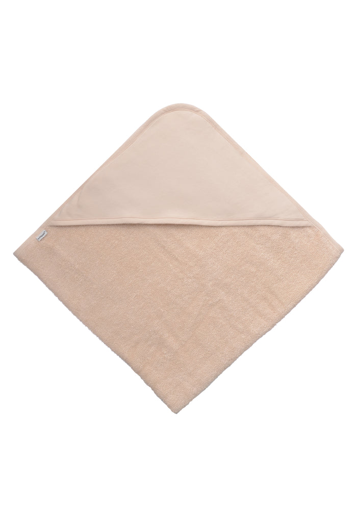 Praktisches Kapuzenbadetuch in sanftem Beige.