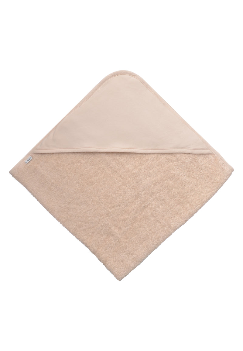 Praktisches Kapuzenbadetuch in sanftem Beige.