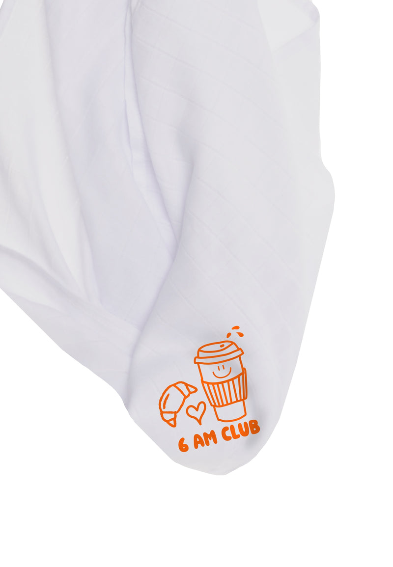 2er-Pack Premium-Musselintücher in apricot und grau "6 am Club" Print