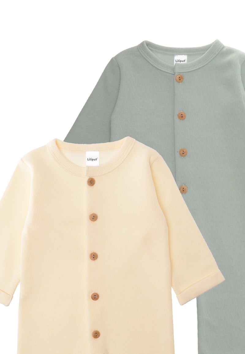 Detailansicht des Doppelpack Ribstrick Overalls.