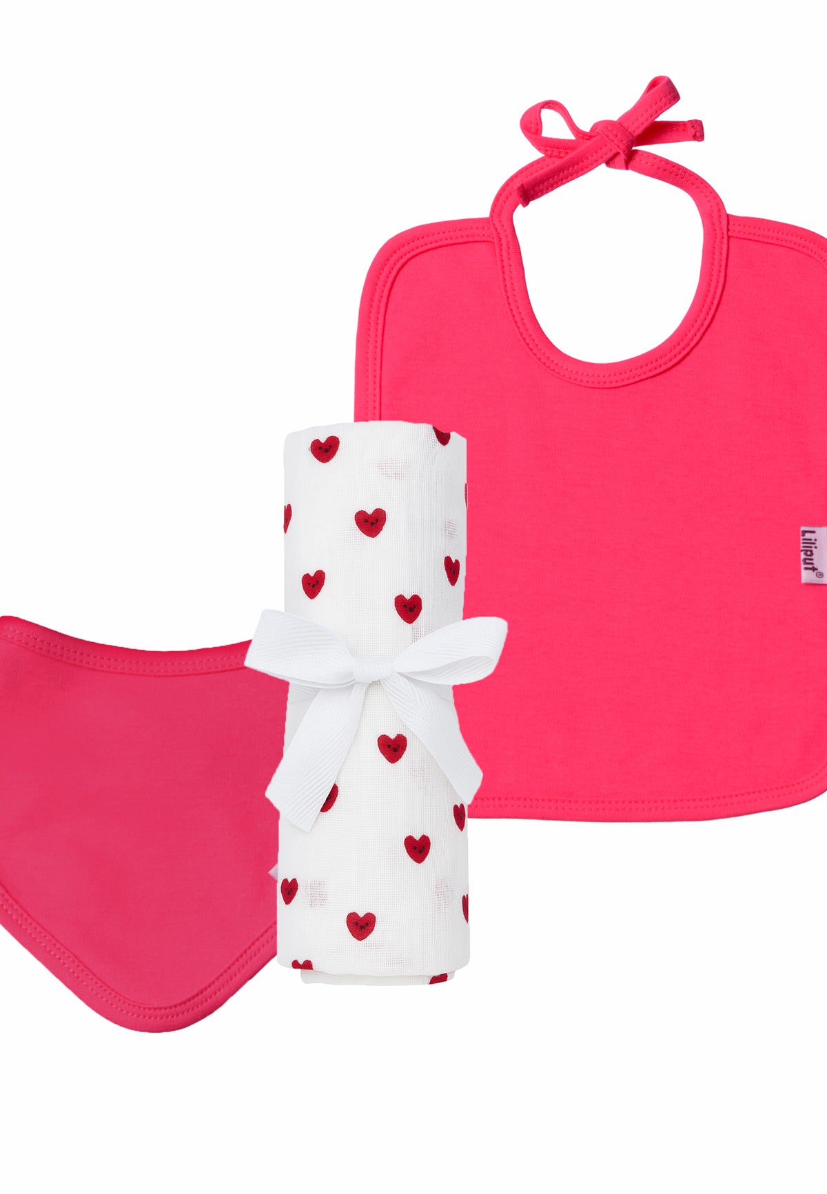 3-teiliges Set mit Musselintuch, Halstuch und Lätzchen