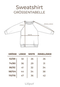 Größentabelle Sweatshirt.