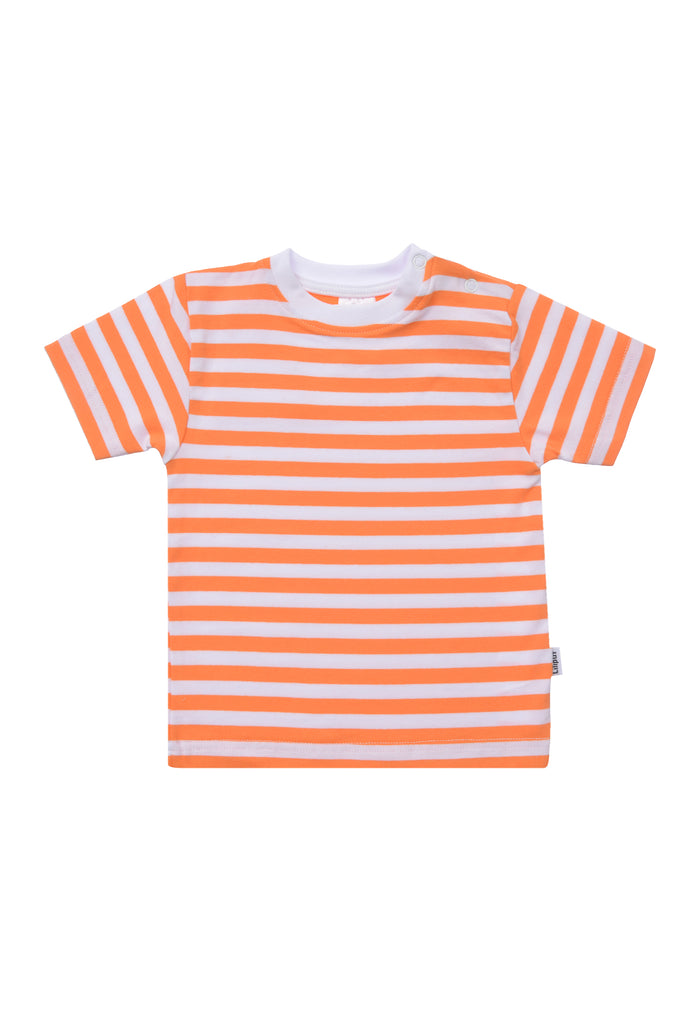 Frontansicht des orange gestreiften Sommershirts.