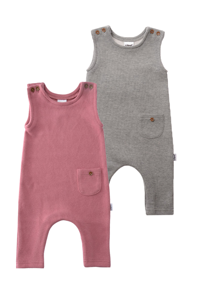 vorderseite von den Rib-Strick-Jumpsuit in rosenholz/graumelange