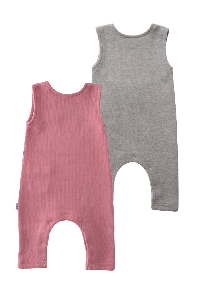 rückseite von den Rib-Strick-Jumpsuit in rosenholz/graumelange