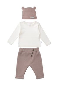 3-teiliges Rib-Strick-Set in braun