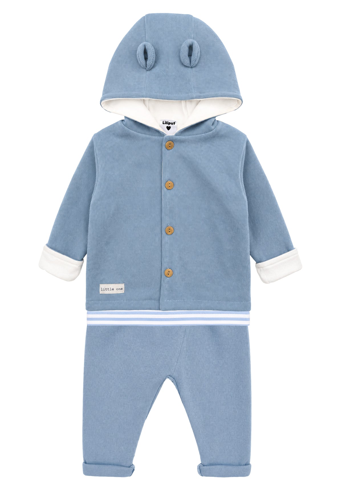 3-teiliges Rib-Strick-Set in Hellblau und Hellblau-gestreift