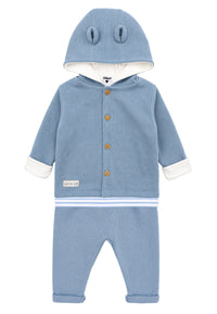 3-teiliges Rib-Strick-Set in Hellblau und Hellblau-gestreift