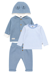 3-teiliges Rib-Strick-Set in Hellblau und Hellblau-gestreift