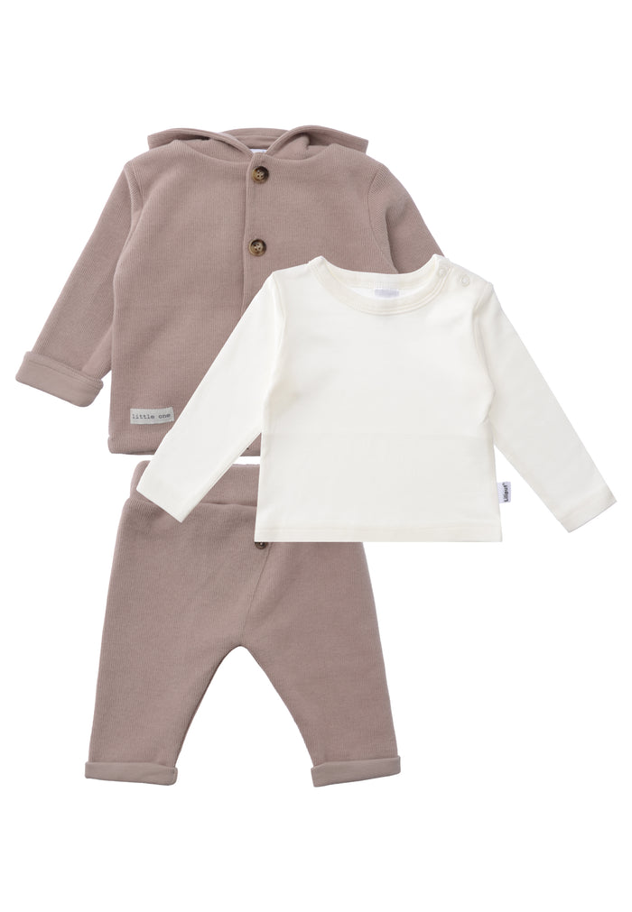 3-teiliges Rib-Strick-Set in Braun