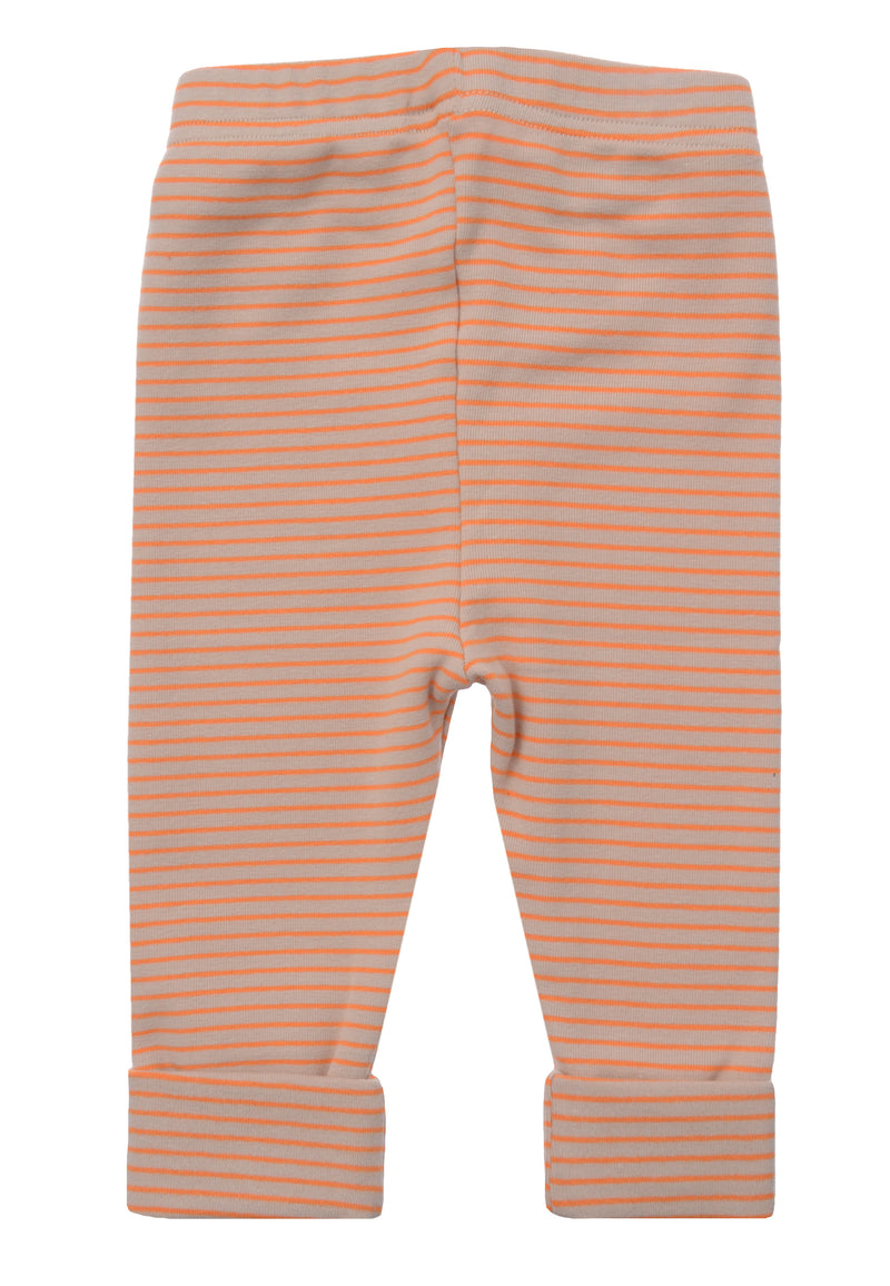 rückseite von der Babyleggings in orange-beige geringelt