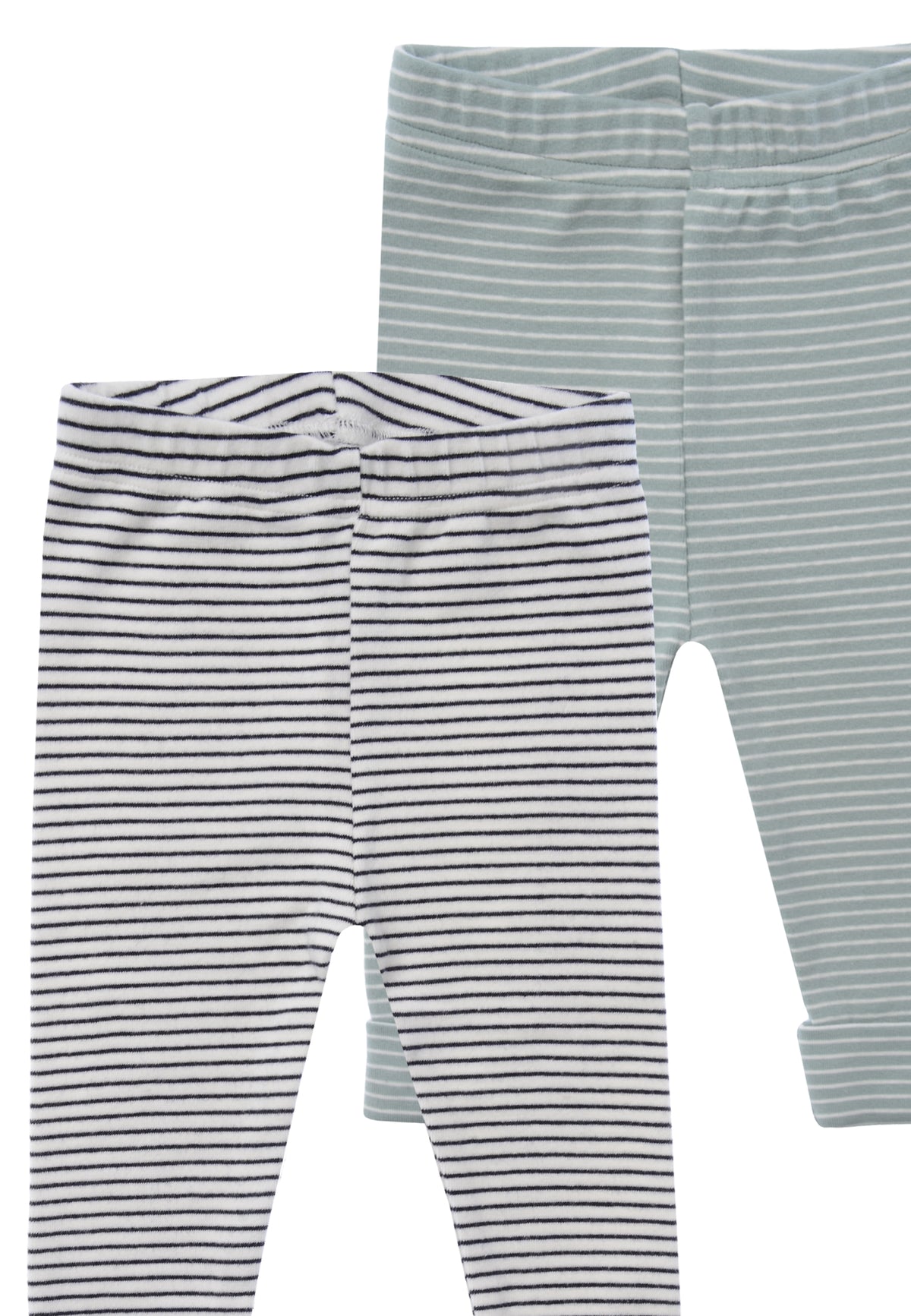 Doppelpack geringelte Leggings mit Umschlag am Füßchen in schilf-ecru und schwarz-weiß geringelt