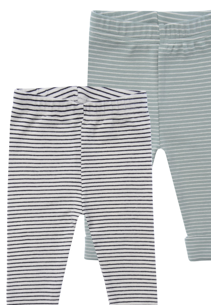 Doppelpack geringelte Leggings mit Umschlag am Füßchen in schilf-ecru und schwarz-weiß geringelt
