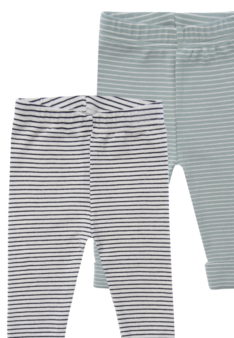 Doppelpack geringelte Leggings mit Umschlag am Füßchen in schilf-ecru und schwarz-weiß geringelt