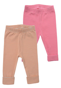 Doppelpack Ringelleggings in pink-beige und orange-beige gestreift.