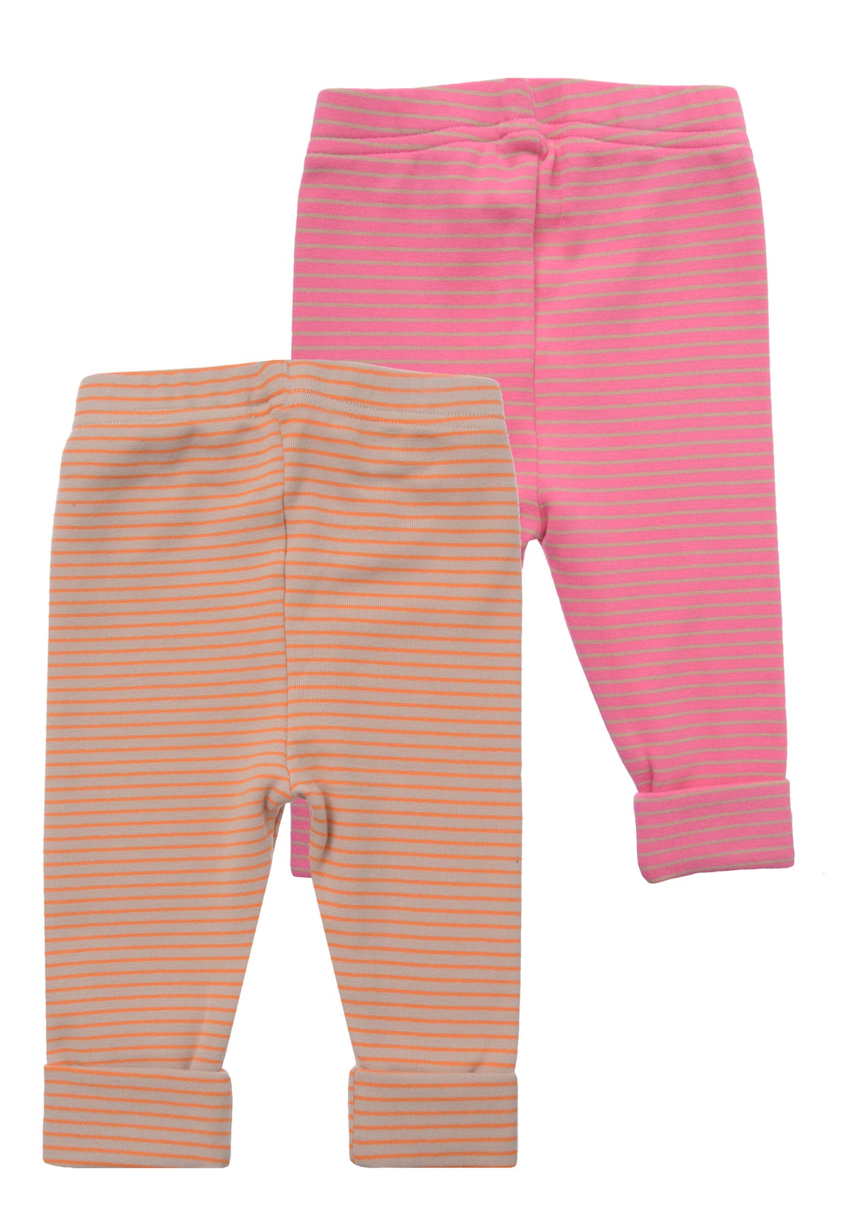 Rückansicht des Doppelpack Leggings in pink und orange.