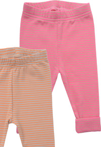 Doppelpack Babyleggings in pink-beige und orange-beige geringelt