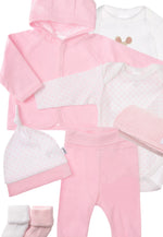 Detailansicht des großen, 8-teiligen Babysets in rosa.