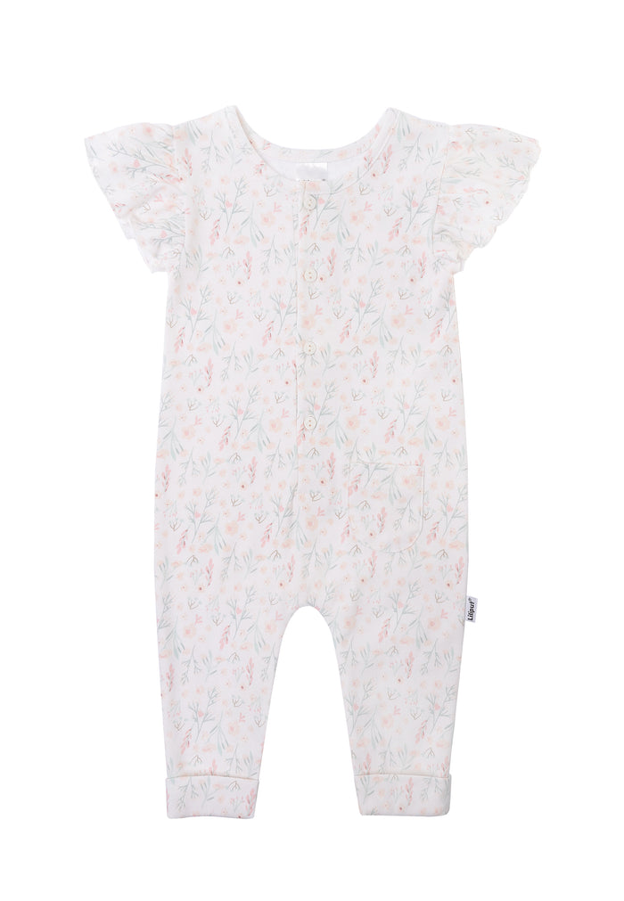 Jumpsuit mit süßen Rüschen an der Schulter.