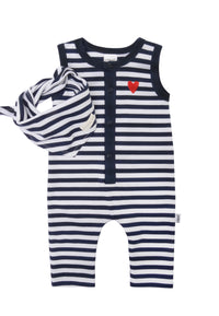 Jumpsuit mit passendem Halstuch in marine-weiß gestreift