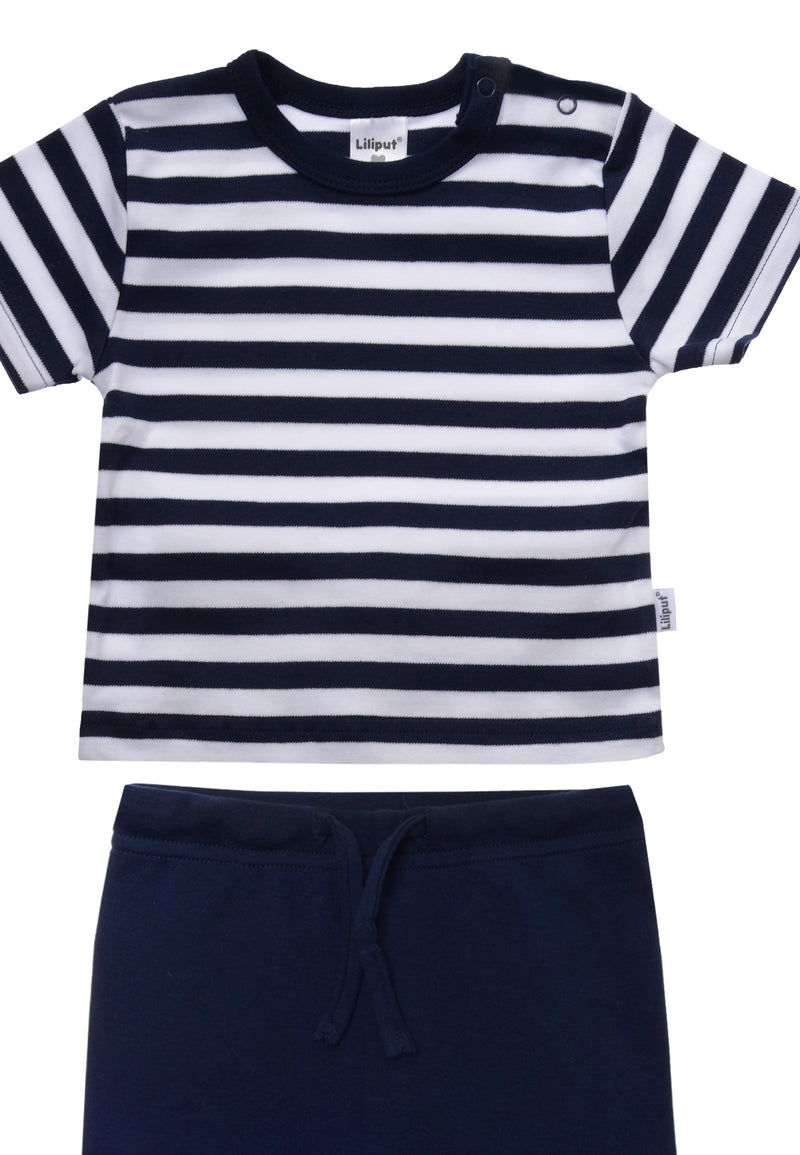 Doppelpack Sommer Set mit T-Shirts und Shorts marine und AOP Boot