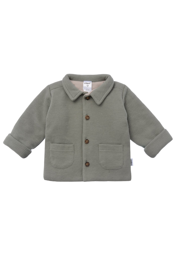 Baby und Kinderjacke aus Waffelpiquè in oliv.