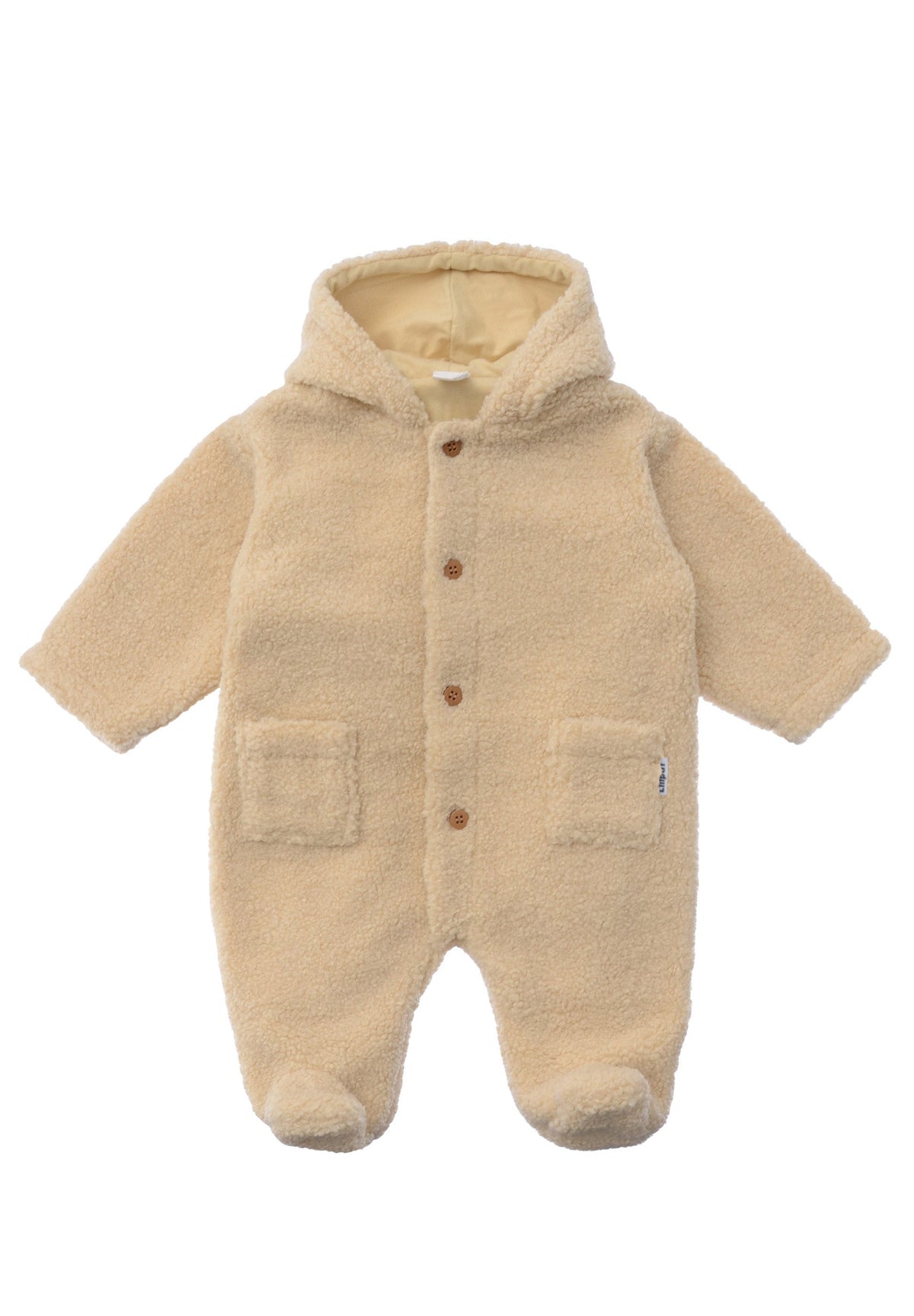 Babyoverall aus Bouclè Fleece in creme mit passendem Futter.