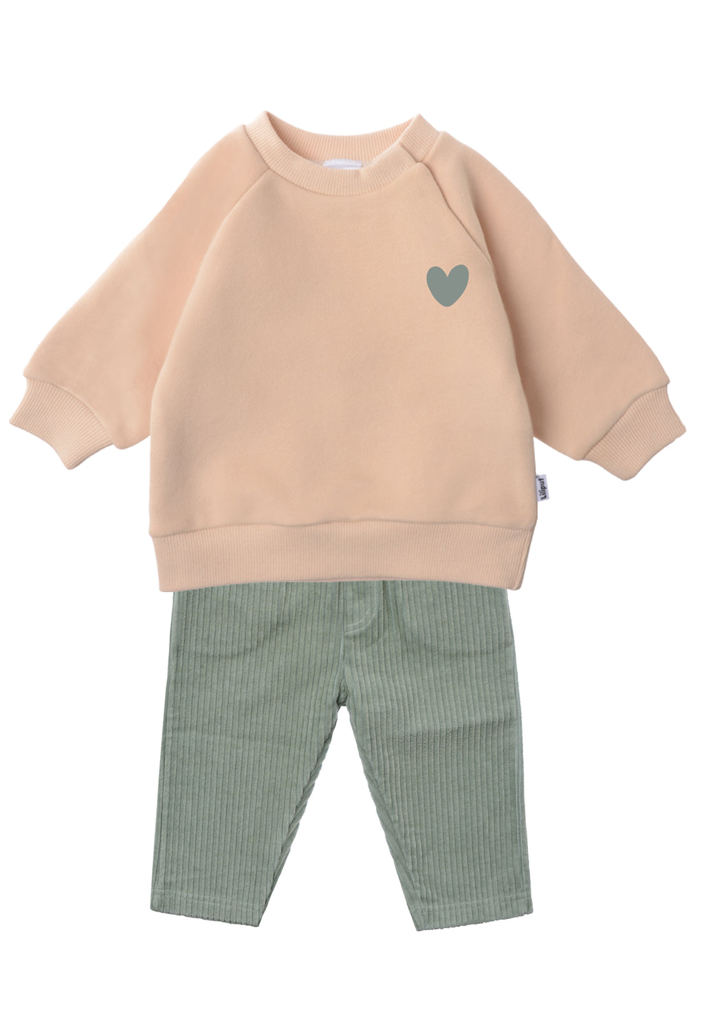 2tlg. Set mit Sweatshirt in beige mit dem Druck "Herz"  und Cordhose in schilf