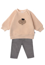 2tlg. Set mit Sweatshirt in beige mit dem Druck "Franzbrötchen" und Cordhose in grau