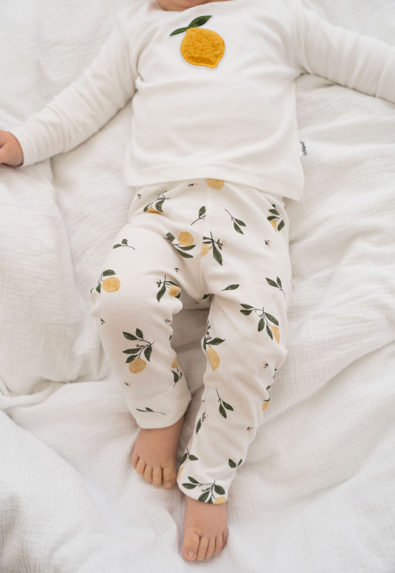 3-teiliges Kinderset Little Lemon – Jacke, Shirt & Leggings mit Zitronenprint